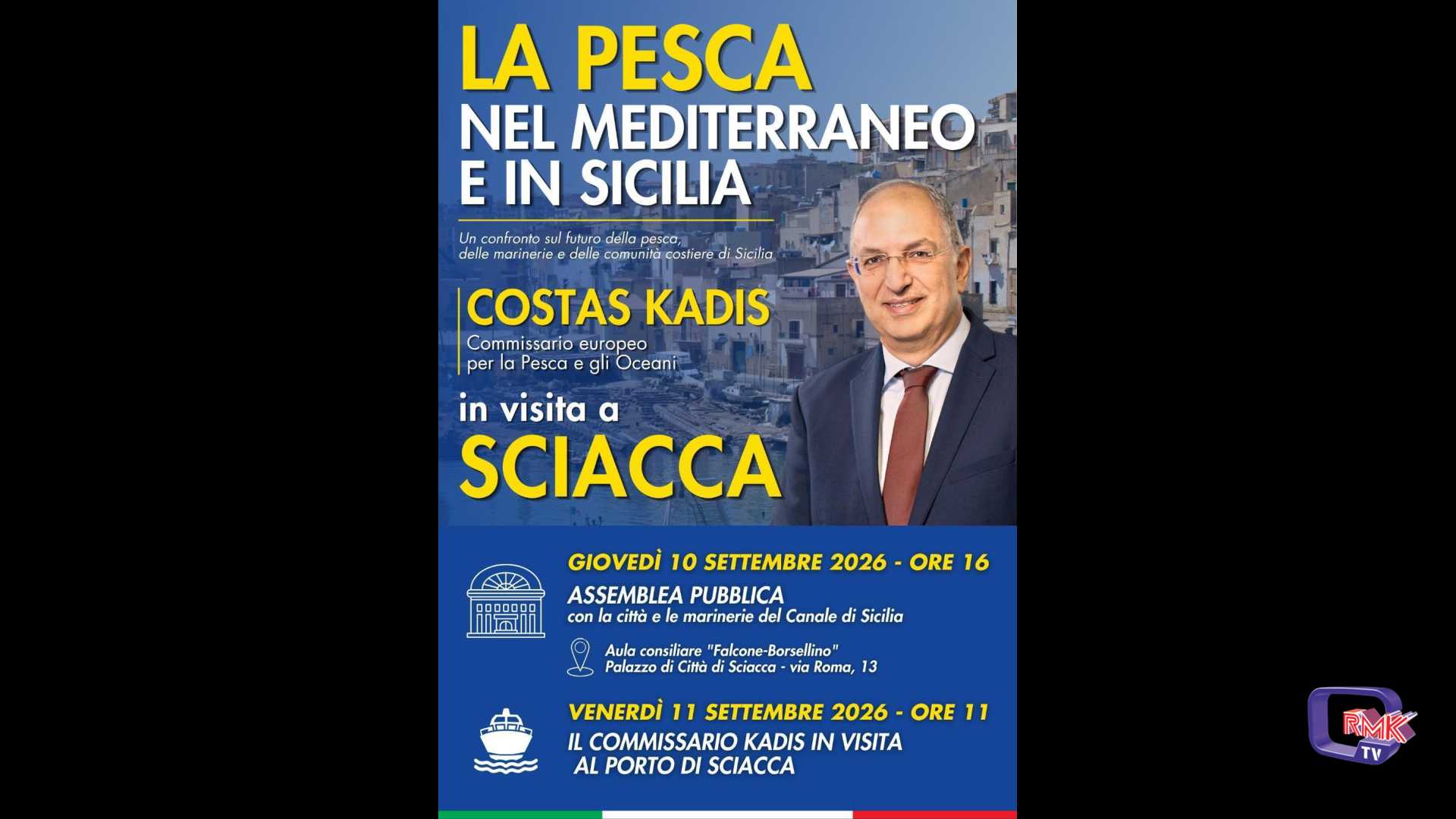 Il commissario europeo Costas Kadis a Sciacca il 10 e 11 settembre 